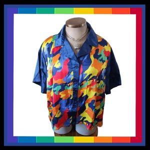 COLORFUL ☆ CAMO PRINT ☆ BOXY STYLE ☆ SATIN TOP ☆ NWT